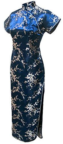 7fairy women s vtg navy blue floral long chinese prom d…
