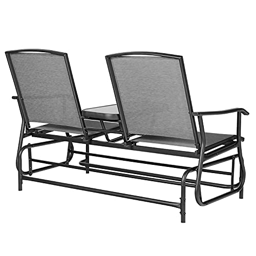 GRAVFORCE 2 Person Outdoor Glider Chair with Center Table, Mesh Fabric