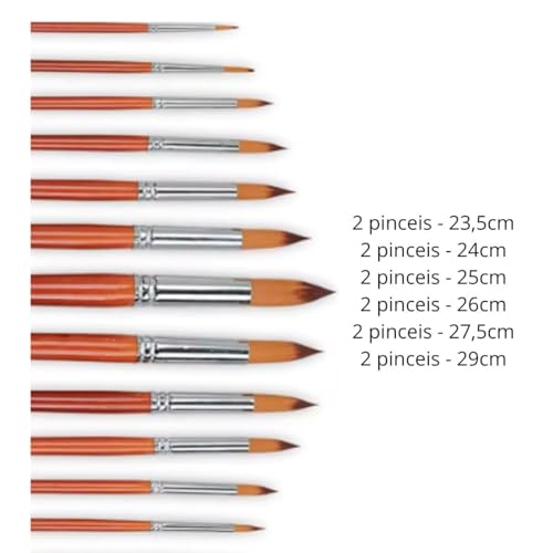 Kit com 12 Píncéis para Pintura Artesanato, Pincel Artisticos Redondos Ponta Fina Tinta óleo Aquarela Acrílico Esmalte Vinil e Tinta Guache Pode ser Usado por Crianças e Adultos Premium
