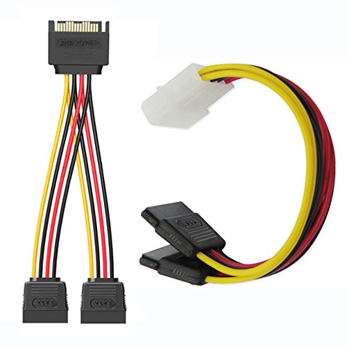 SSD / SATA III Hard Drive Connection Cables (1x 4 Pin to Dual 15 Pin SATA Power Splitter Cable, 1x 15 Pin to Dual 15 Pin SATA Power Splitter Cable, 4x SATA Data Cables), 6 Pack