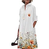 Women’s Button Front Shirt Dress – Floral Butterfly Print Summer Dress with Pockets, Flowy Spring Sundress for 2026