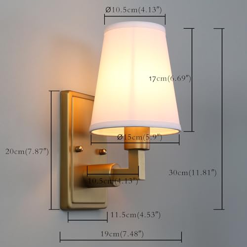 Permo Vintage Industrial Wall Sconce Indoor Wall Light Fixture with Flared Funnel Fabric Shade Nightstand Lamp for Bedroom Bedside Reading Living Room (White)