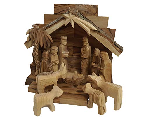 Carved from Bethlehem Olive Wood Christmas Nativity Story Set with Stable (4.5" Stable with 2.75" Figurines) 4 Carved from Bethlehem Olive Wood Christmas Nativity Story Set with Stable (4.5" Stable with 2.75" Figurines) - Image 3