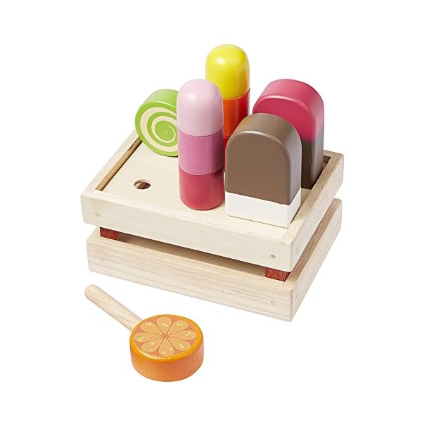 howa Kaufladen Zubehör aus Holz - 35-teiliges Kaufmannsladen Zubehör Set mit Obst, Gemüse, Backwaren, Milchprodukten, Fisch, Fleisch und EIS - in 5 Holzkistchen 14876 – Bild 7