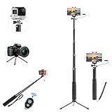 Bluetooth Selfie Stick,HTOCINQ Extendable Monopod with Tripod Stand and Shutter Remote for iPhone,Android Cell Phones and DLSR,Digital and GoPro Camera