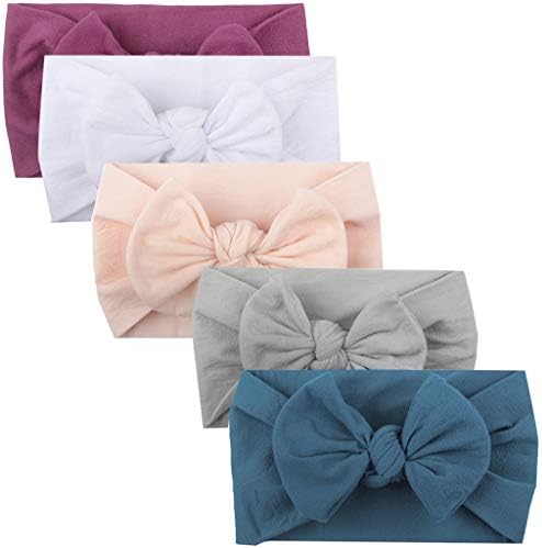 HX88 5PCS Baby Girl Turban Headbands Newborn Toddler Infant Knotted Hairbands and Bows Child Hair Accessories