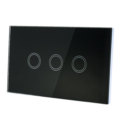 uxcell Touch Wall Light Switch, Luxury Crystal Glass Panel, AC 110-240V 1 Way 3 Gang Smart Touch Switch Black US