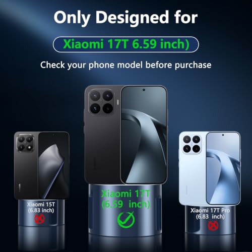 OWKEY Magnetic Case for Xiaomi 17T with Tempered Glass, Shockproof Protective Camera Case Cover for Xiaomi 17T (Black)