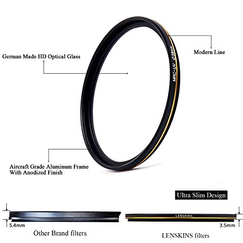 Lenskins 58mm MRC UV Protective Filter, German Optics, Weather-Sealed, 16-Layer Multi-Resistant Nano Coated HD Clear Glass Ultra Violet Filter, Ultra Slim Camera Lens Protector with Lens Cloth