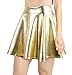 Women's Liquid Metallic Skirt Wet Look Flared Skater Skirt Dress, Golden