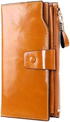 Aemicion Women's RFID Blocking Large Capacity Luxury Wax Genuine Leather Cluth Wallet Multi Card Holder Ladies Purse (camel)