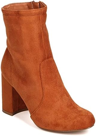 Shoe Rebublic LA FG83 Women Faux Suede Chunky Heel Bootie - Mocha (Size: 9.0)