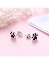 Pendientes de tuerca de plata de ley 925 con diseño de huella de perro y gato