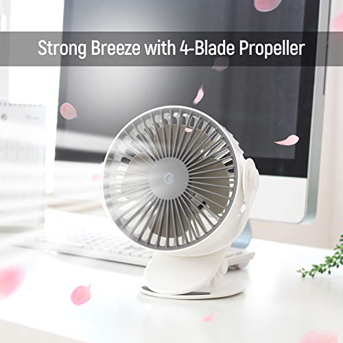 GPEL Clip on Fan, USB Clip Desk Personal Fan, Table Fans, 2 in 1 Applications, Strong Wind, Mini Desk Fan, Small Desktop Fan, 4 Inch 2 Speed Portable Cooling Fan USB Powered by Net Book, PC, Darkblue