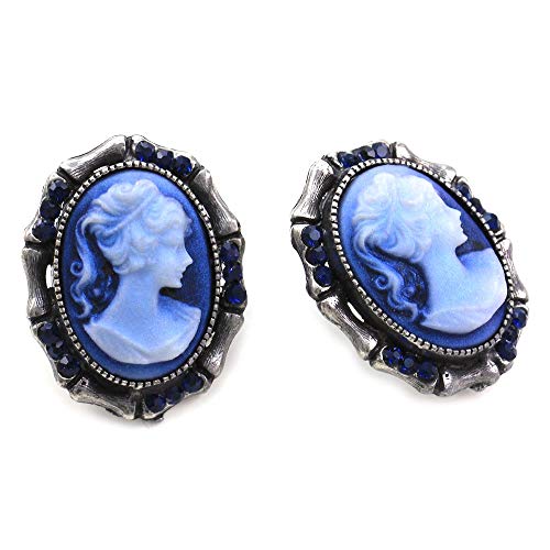 Blue Cameo Stud Post Earrings Fashion Jewelry
