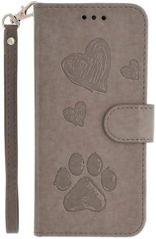 iPhone 8 Plus Wallet Case, iPhone 7 Plus Case, Slim Vegan Leather Kickstand Cover with Credit Card Holder RFID Blocking Wristlet for Women [Puppy Love Multi-Card - Gray]