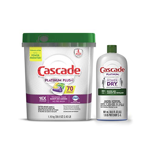 Cascade Platinum Plus Dishwasher Detergent Actionpacs, Lemon with Rinse Aid Platinum, Dishwasher