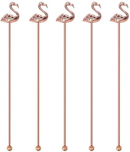 Swizzle Sticks Cocktail Stainless Steel Reusable Drink Stirrers Coffee Stir Sticks Tropical Flamingo Party Decoration 7.8" by Homestia Set of 5