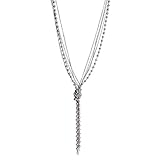 VK Accessories Long Knotted Pearl Necklace Boho Chain Y Shape Fashion Sweater Chain for Girl grey