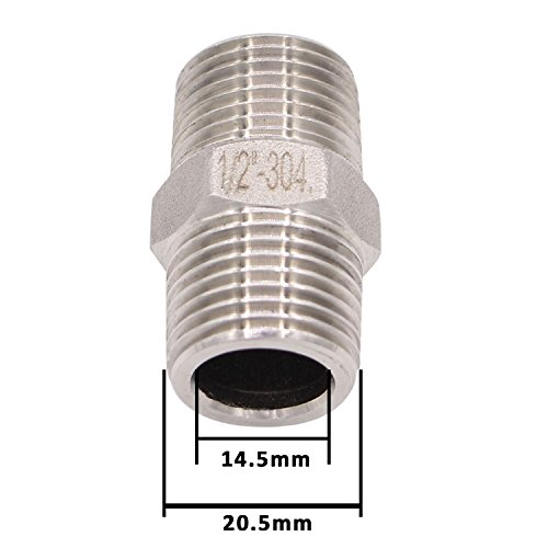 Hex Nipple 1/2" Male NPT - Stainless Steel 304 Threaded Pipe Fitting 1/2" for Brew Kit, Home Piping Application, Pack of 5