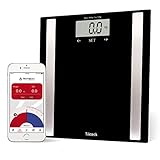 Bluetooth High Precision Digital Wireless Scale with Fitness IOS and Android APP and Large Backlit LCD Step On Technology Track Weight BMI BMR Body Fat Bone Muscle and Water-Black