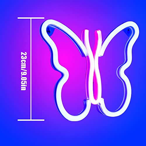 ENOOSTMST Butterfly Neon Sign, USB or 3AA Battery Powered Butterfly Night Wall Light LED Neon Wall Signage, Suitable for Girls Children Living Room Bar Dormitory Party Christmas(A-Blue/Pink)