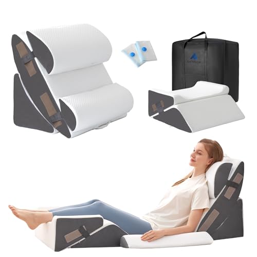 Ahpmeoa 6PCS Wedge Pillow Set for After Surgery, Bed Wedge Pillow Post Surgery, Wedges Pillows for Back Pain Relief, Acid Relux, Sit Up Pillow for Beds, Beds Wedges & Body Positioners, White/Grey