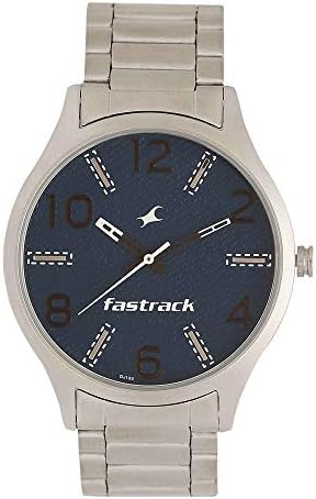 Fastrack Blue Dial Silver Stainless Steel Strap Watch, 3184SM01