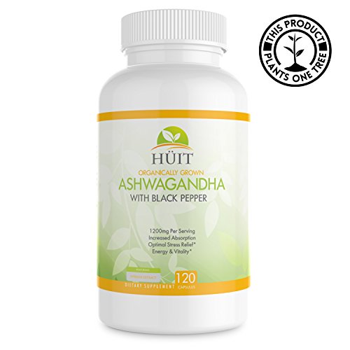 Organic Ashwagandha Root Powder Black Pepper Extract Increased Absorption Herbal Supplement Aid Stress Anxiety Depression Increased Calm and Relaxation 120 Veg Capsules 1200mg