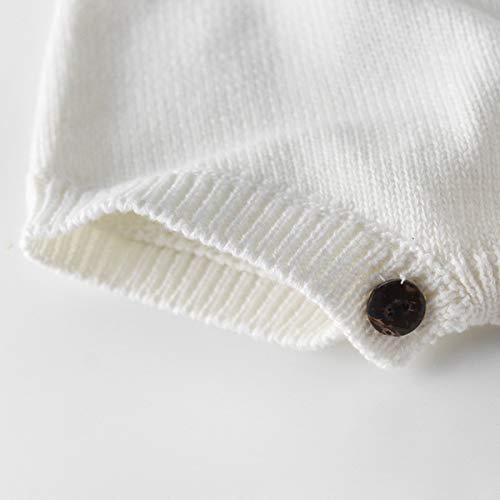 Newborn Baby Girls Cute Knit Strap Romper Leaves Pattern Jumpsuit Bodysuit White