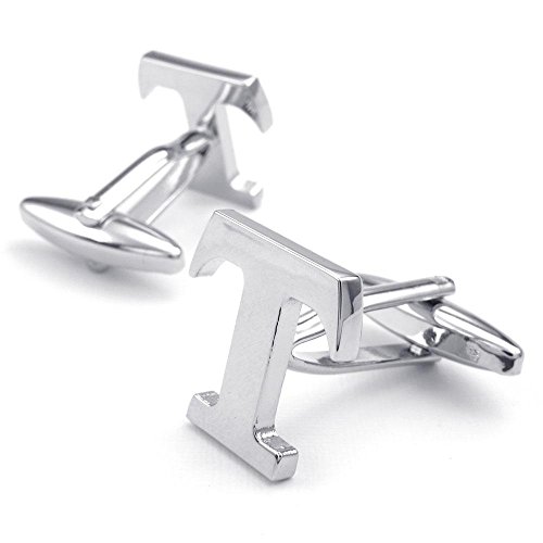 Jonline24h 2pcs Men's Name Initial Letter T Shirts Cufflinks, Wedding, Color Silver, 1 Pair Set