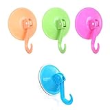 TTKB.HH 4 Piece Multicolor 180 Degree Rotation Adhesive Suction Silicone Cup Hooks, Secure Hold Accessory for Windows, Shower, Bathroom & Kitchen