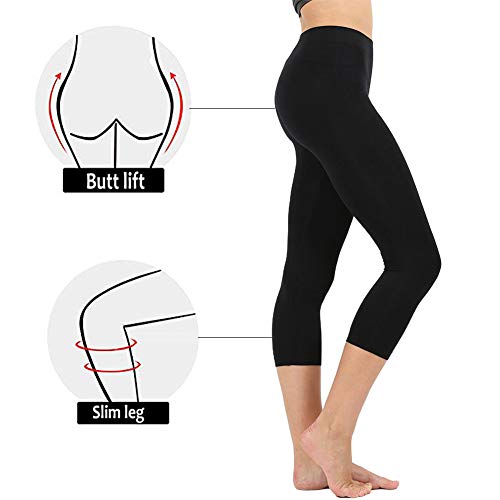 High Waisted Soft Capri Leggings for Women-Tummy Control and Elastic Opaque Slim-One/Plus Size 20+Design (Black/Navy/Gray, ONE Size (US 2-12))