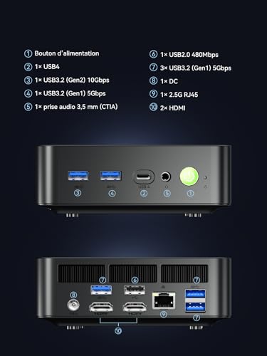 GMKtec K17 AI Mini PC, Intel Core Ultra 5 226V (jusqu'à 4,5 GHz), 16 Go LPDDR5X 8533 MT/s, SSD 512 Go PCIe 4.0, 97 TOPs IA, Intel Arc 130V, Double M.2 (Gen5+Gen4), USB4, Triple affichage 8K, WiFi 6E