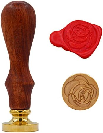 GZZOU Vintage Style Wooden Handle Rose Initial Wax Classic Sealing Wax Seal Stamp (Rose-05)