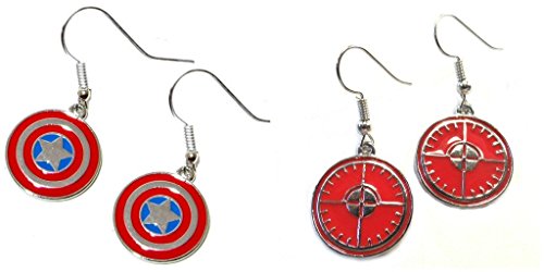 Captain America Shield and Color Hawkeye Logo Dangle Earrings w/Gift Box