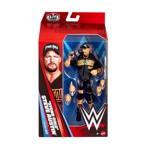 Mattel Mattel WWE Elite Series 122 "Stone Cold" Steve Austin Action Figure and Accessories Set with 6" Collectible Figure with 25Points of Articulation and Interchangeable Hands, JHT52