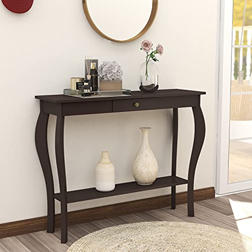 ChooChoo Narrow Console Table for Entryway (Espresso with Drawer