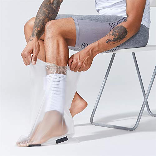 Adult Waterproof Foot Cast Wound Cover Protector with Cuttable Opening for Shower Bath (2 Pack), Reusable Watertight Lower leg Sleeve Bag Covers for Broken Foots, Legs, Plaster, Bandage, Splint & Woun