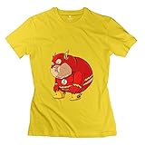 AOPO Flash Fat Superhero Tshirts For Womens Small Yellow