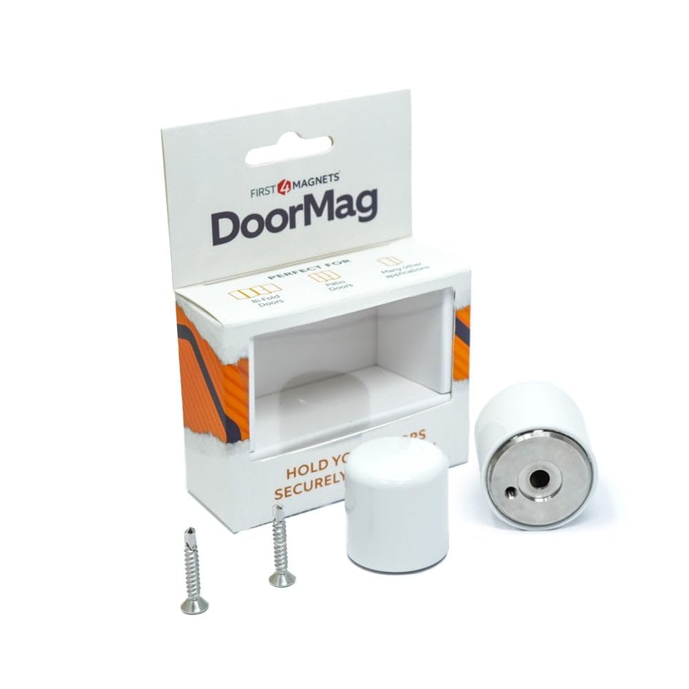 DoorMag Bifold Door Magnet | Door Stop & Magnet with Catch | Fixing Screws Included (White)