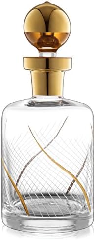 Luxurious Whiskey & Liquor Decanter – Handcrafted with Real Gold Detailing and Stopper – for Scotch, Spirits, Vodka or Wine, 11”Height, 41 oz