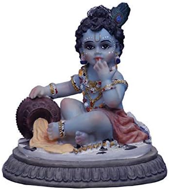 The DIVINE MART Hand Crafted Regular Laddoo Gopal Baby Krishna-Hindu God and Goddess Idol/Statue/Murti/Figurine(4")-Polyster Resin-Multicolour