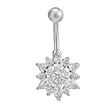 Crystal Belly Button Jewelry 14 Gauge Titanium Bar White/Pink Flower Navel Ring (white)