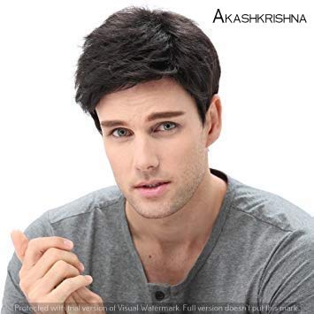 Men Wig Natural Straight Hair Synthetic Full Wigs Black Black