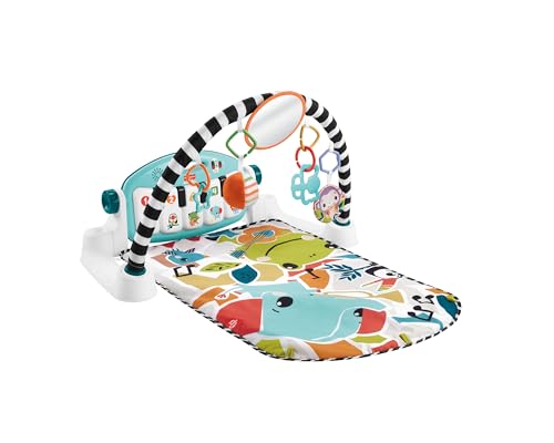 Fisher-Price Kontrast Kick & Play Pianospieldecke für Babys, Spielspaß Pianospieldecke, tragbares Musikspielzeug mit Smart-Stages-Lerninhalten, ab 0 M
