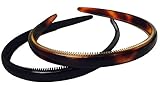 Parcelona French Reg Set of 2 Shell Brown and Black Comb Hair Headbands with Inner Teeth Nibs