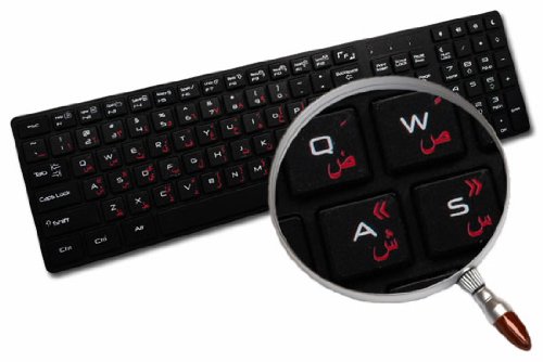 APPLE ARABIC STICKER FOR KEYBOARD WITH RED LETTERING ON TRANSPARENT BACKGROUND FOR DESKTOP, LAPTOP AND NOTEBOOK