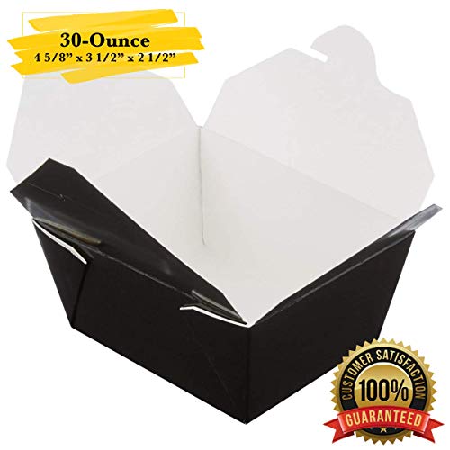 MM Foodservice Disposable Paper Take Out Boxes, Microwavable Take Out Containers, Leak and Grease Resistant Carryout, Takeout Food Box, 4 5/8 x 3 1/2 x 2 1/2 Inch, 30-Ounce Capacity (Black, 100)