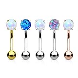 MoBody 5 Pieces Created-Opal Curved Eyebrow Ring Barbells Set Surgical Steel Belly Piercing Jewelry 16G